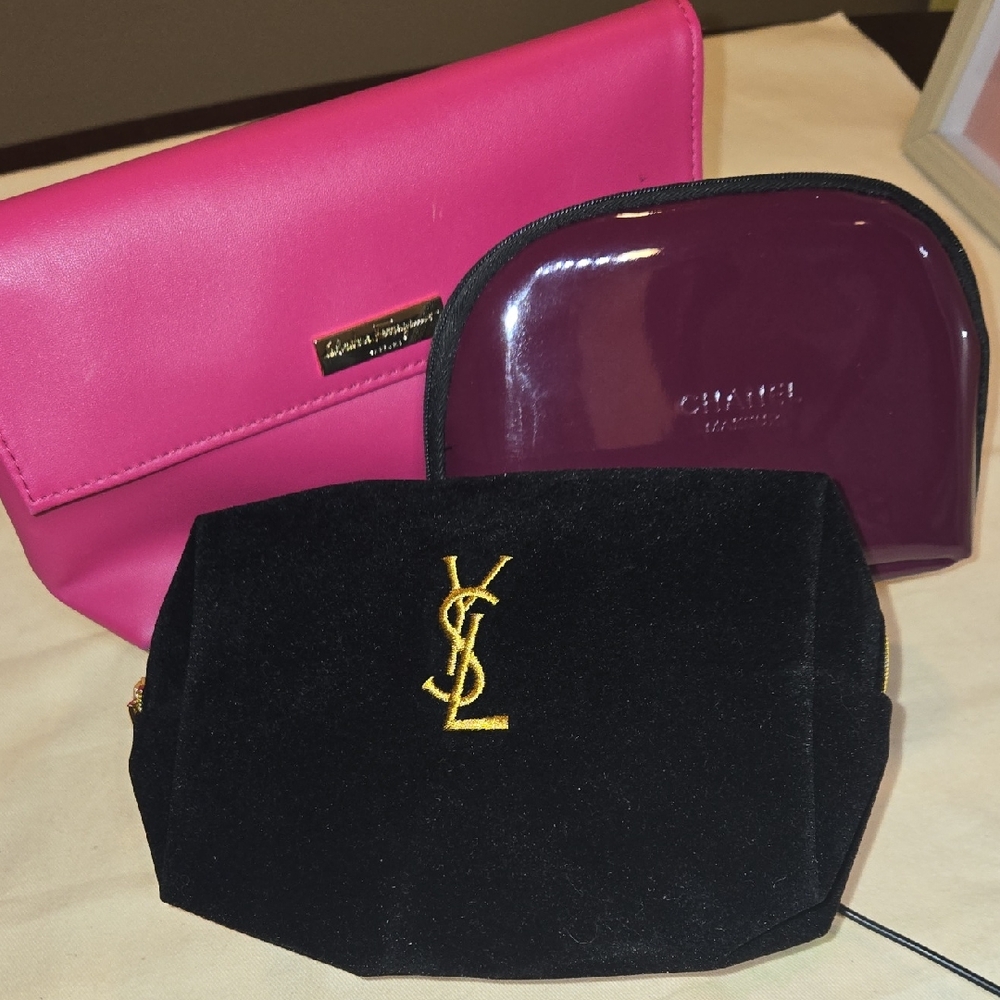 Elegant Black Velvet Cosmetic Bag Set with Pink and Purple Pouches